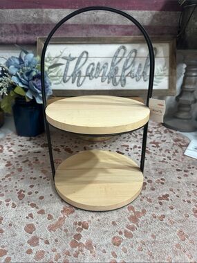 Hobby Lobby Two-Tier Wood and Black Metal Stand